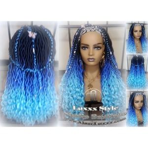 Headband Wig Blue Ombre Gradient Goddess Faux Locs Mermaid summer Blue Rainbow